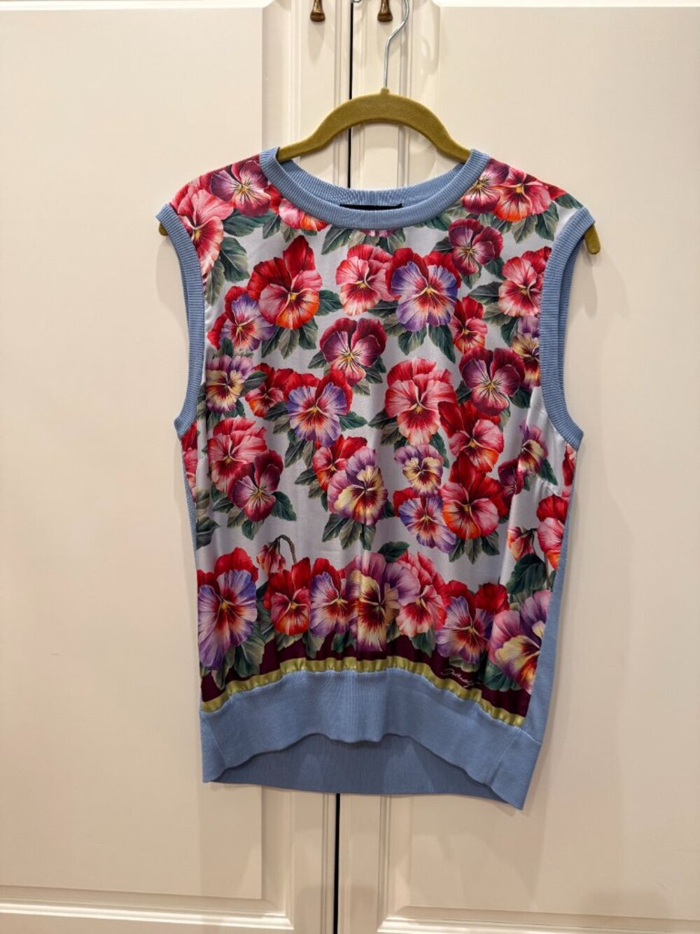 Dolce & Gabbana Luxury Floral Multicolor Satin Tank Top Blue Sweater Vest